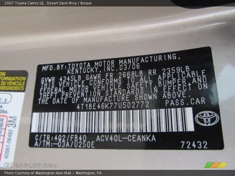 Desert Sand Mica / Bisque 2007 Toyota Camry LE