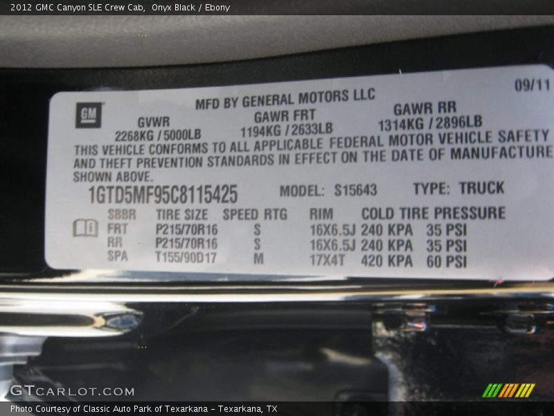 Onyx Black / Ebony 2012 GMC Canyon SLE Crew Cab