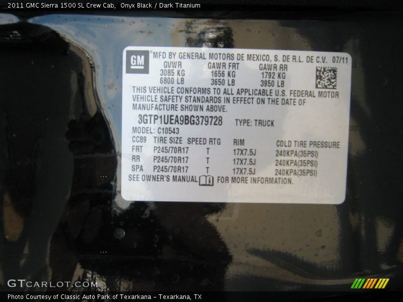 Info Tag of 2011 Sierra 1500 SL Crew Cab