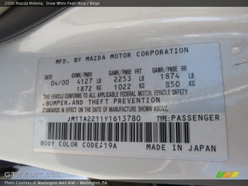 Snow White Pearl Mica / Beige 2000 Mazda Millenia