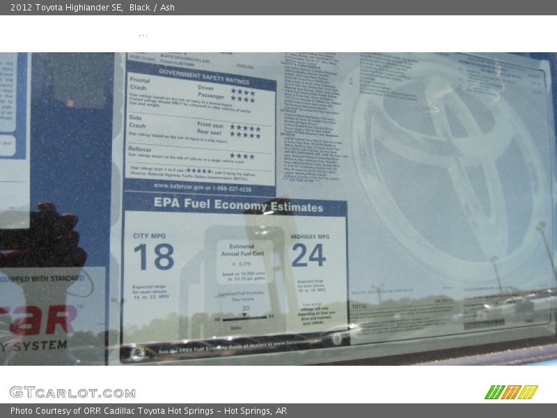 Black / Ash 2012 Toyota Highlander SE