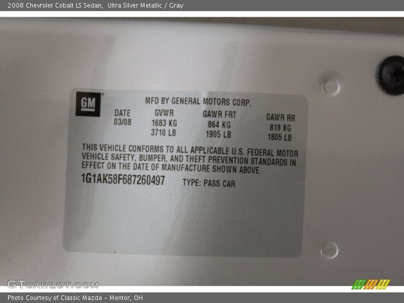 Ultra Silver Metallic / Gray 2008 Chevrolet Cobalt LS Sedan
