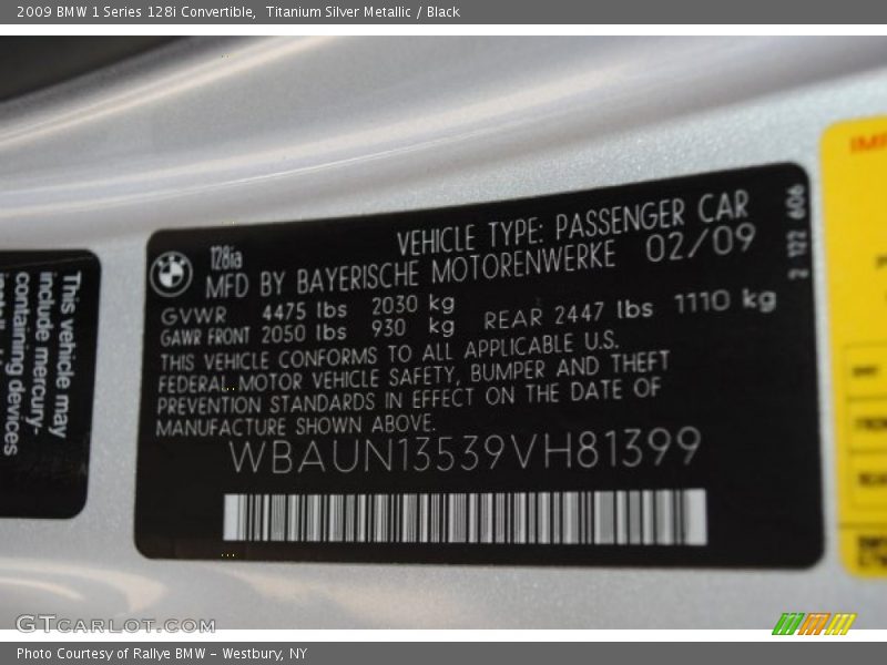 Titanium Silver Metallic / Black 2009 BMW 1 Series 128i Convertible