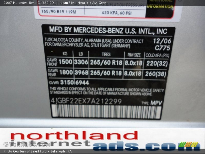 Iridium Silver Metallic / Ash Grey 2007 Mercedes-Benz GL 320 CDI
