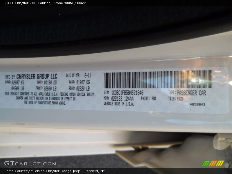 Stone White / Black 2011 Chrysler 200 Touring