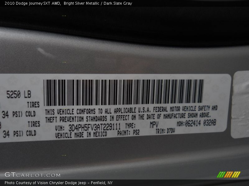 Bright Silver Metallic / Dark Slate Gray 2010 Dodge Journey SXT AWD