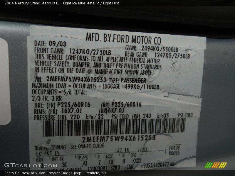 Light Ice Blue Metallic / Light Flint 2004 Mercury Grand Marquis LS