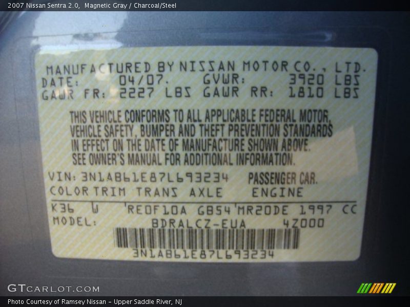 Magnetic Gray / Charcoal/Steel 2007 Nissan Sentra 2.0