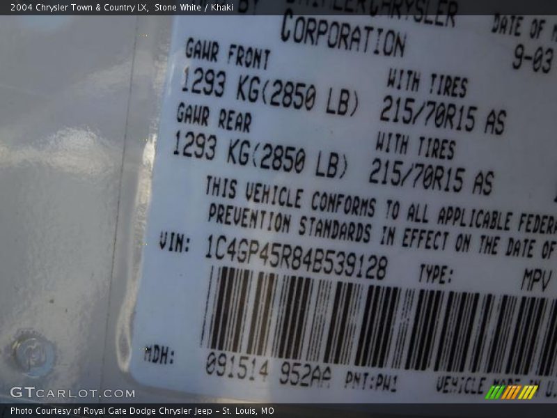 Stone White / Khaki 2004 Chrysler Town & Country LX