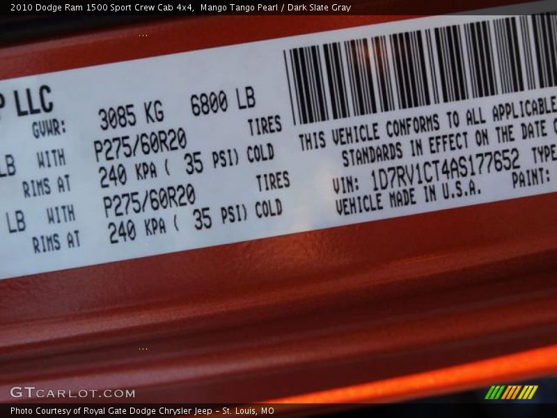 Mango Tango Pearl / Dark Slate Gray 2010 Dodge Ram 1500 Sport Crew Cab 4x4