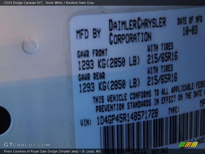 Stone White / Medium Slate Gray 2004 Dodge Caravan SXT