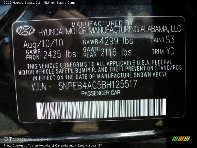 Midnight Black / Camel 2011 Hyundai Sonata GLS
