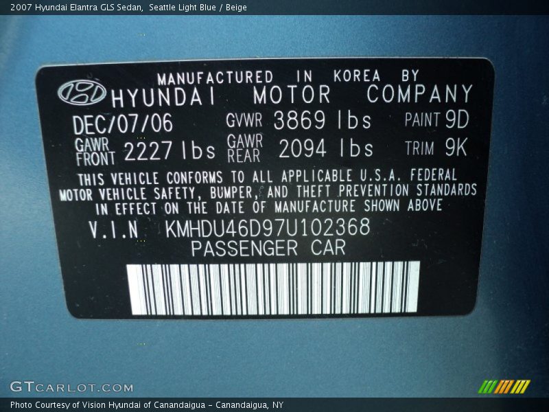 Seattle Light Blue / Beige 2007 Hyundai Elantra GLS Sedan