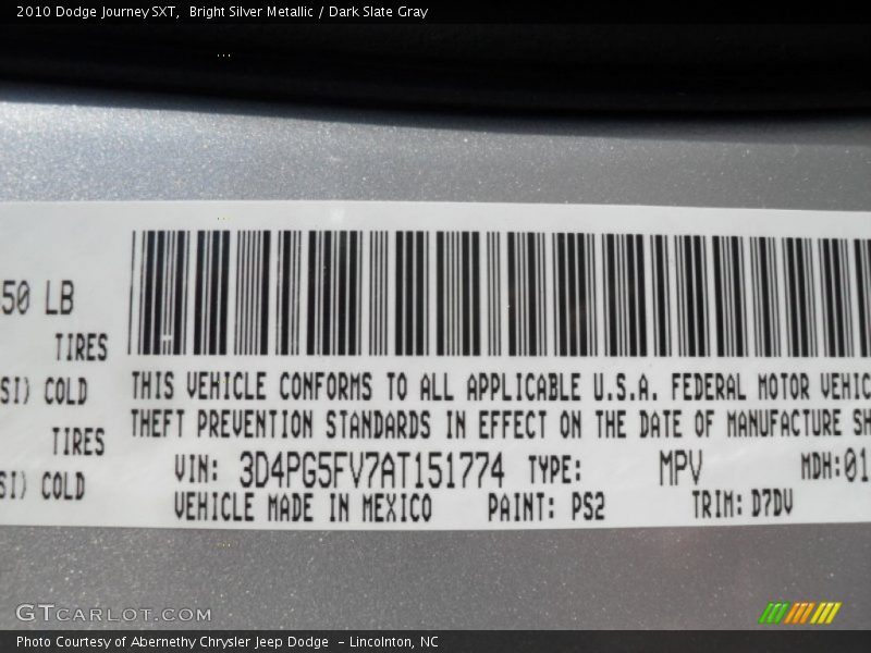Bright Silver Metallic / Dark Slate Gray 2010 Dodge Journey SXT