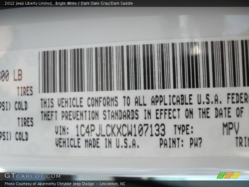 Bright White / Dark Slate Gray/Dark Saddle 2012 Jeep Liberty Limited