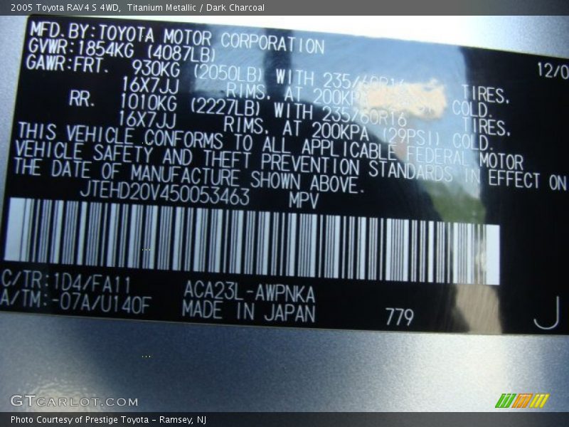 Titanium Metallic / Dark Charcoal 2005 Toyota RAV4 S 4WD
