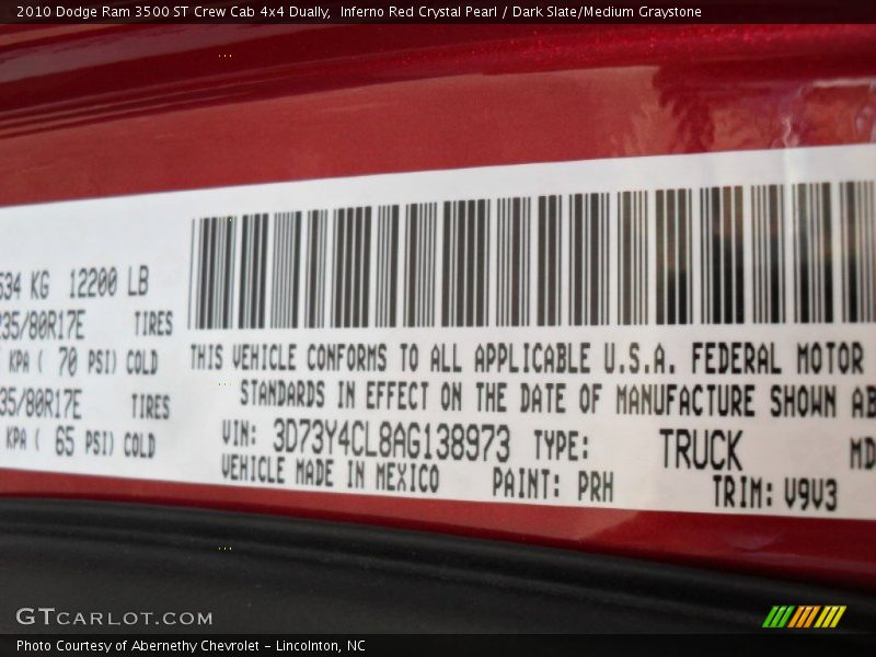 Inferno Red Crystal Pearl / Dark Slate/Medium Graystone 2010 Dodge Ram 3500 ST Crew Cab 4x4 Dually