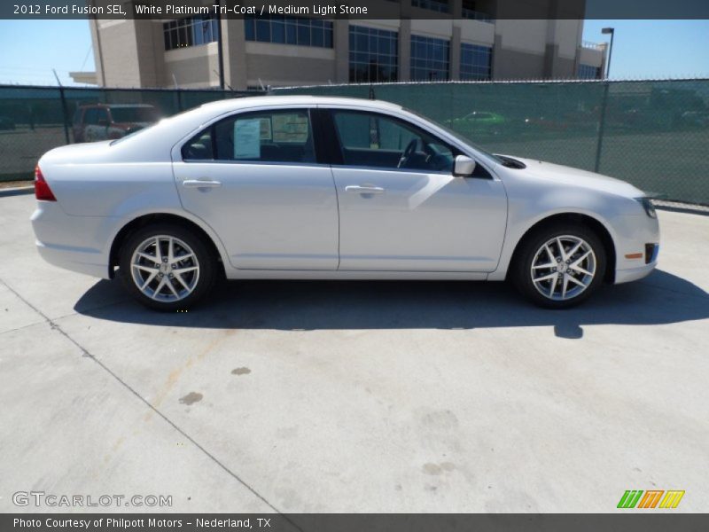 White Platinum Tri-Coat / Medium Light Stone 2012 Ford Fusion SEL