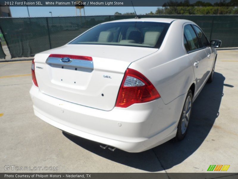 White Platinum Tri-Coat / Medium Light Stone 2012 Ford Fusion SEL