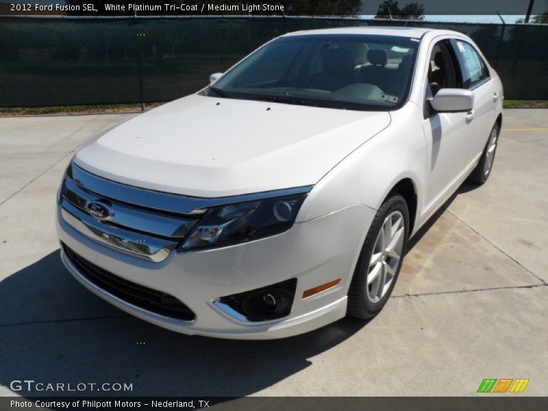 White Platinum Tri-Coat / Medium Light Stone 2012 Ford Fusion SEL