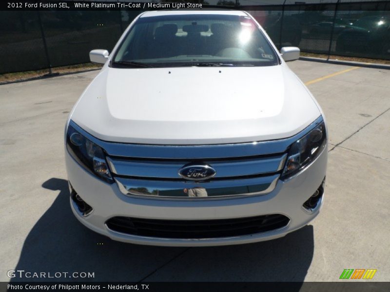 White Platinum Tri-Coat / Medium Light Stone 2012 Ford Fusion SEL