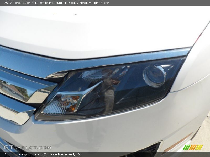 White Platinum Tri-Coat / Medium Light Stone 2012 Ford Fusion SEL