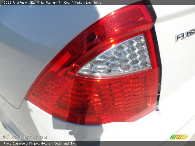 White Platinum Tri-Coat / Medium Light Stone 2012 Ford Fusion SEL