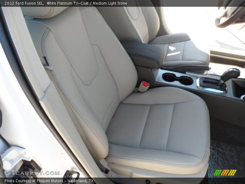 White Platinum Tri-Coat / Medium Light Stone 2012 Ford Fusion SEL