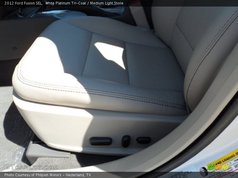 White Platinum Tri-Coat / Medium Light Stone 2012 Ford Fusion SEL