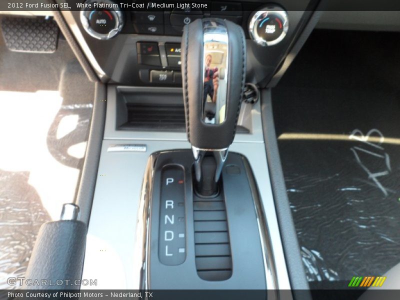White Platinum Tri-Coat / Medium Light Stone 2012 Ford Fusion SEL