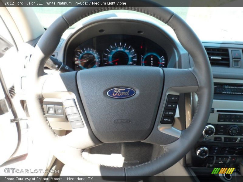 White Platinum Tri-Coat / Medium Light Stone 2012 Ford Fusion SEL