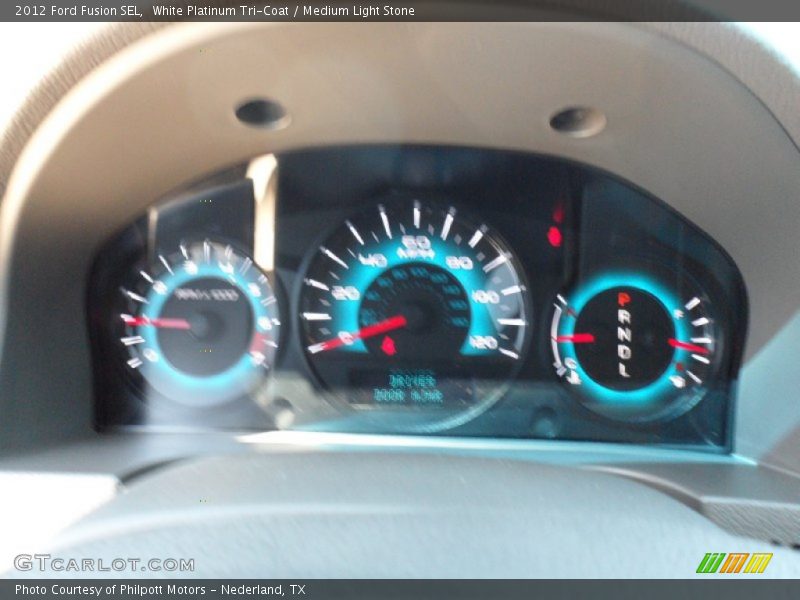 White Platinum Tri-Coat / Medium Light Stone 2012 Ford Fusion SEL