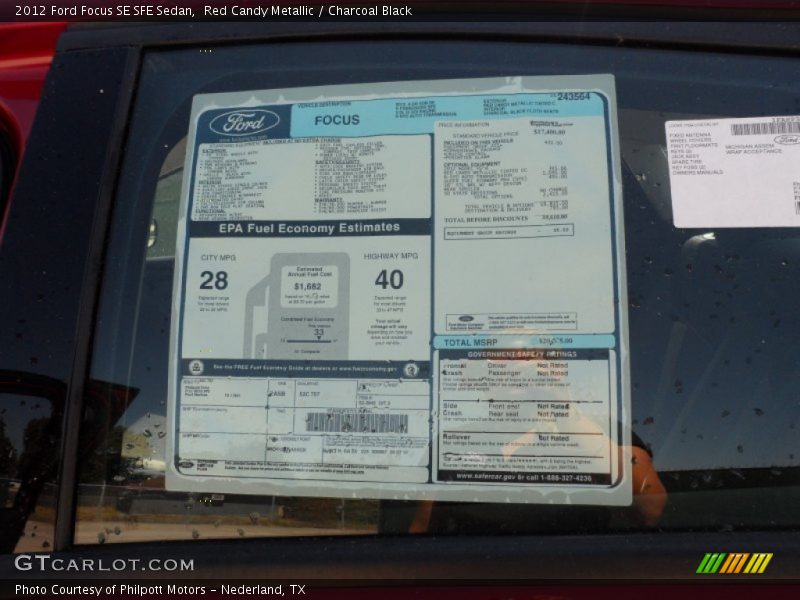  2012 Focus SE SFE Sedan Window Sticker