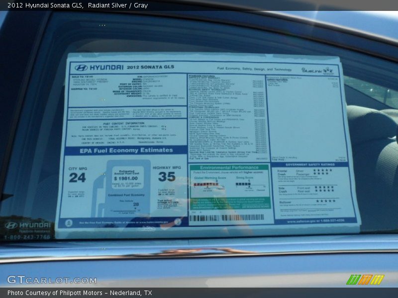 Radiant Silver / Gray 2012 Hyundai Sonata GLS