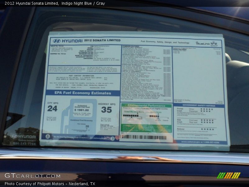 Indigo Night Blue / Gray 2012 Hyundai Sonata Limited