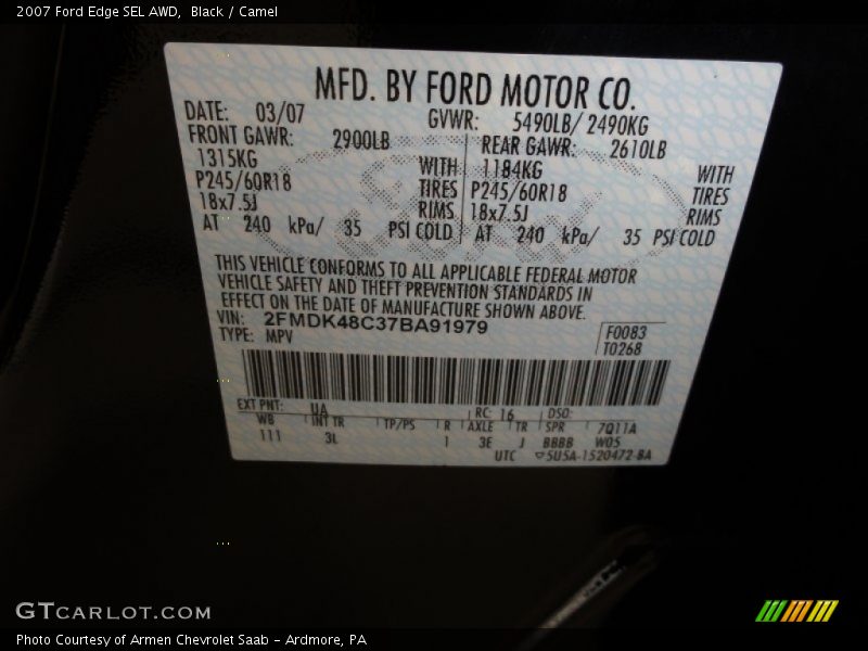 Black / Camel 2007 Ford Edge SEL AWD