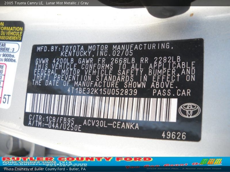 Lunar Mist Metallic / Gray 2005 Toyota Camry LE