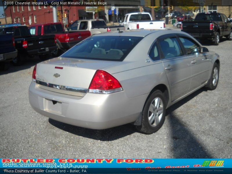 Gold Mist Metallic / Neutral Beige 2008 Chevrolet Impala LS