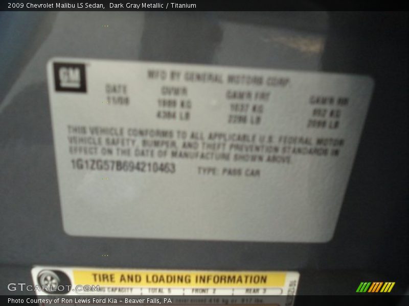 Dark Gray Metallic / Titanium 2009 Chevrolet Malibu LS Sedan