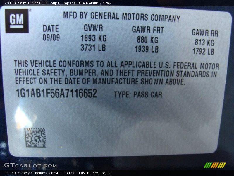Imperial Blue Metallic / Gray 2010 Chevrolet Cobalt LS Coupe