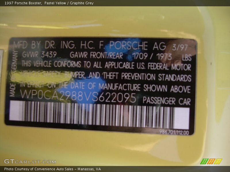 Info Tag of 1997 Boxster 