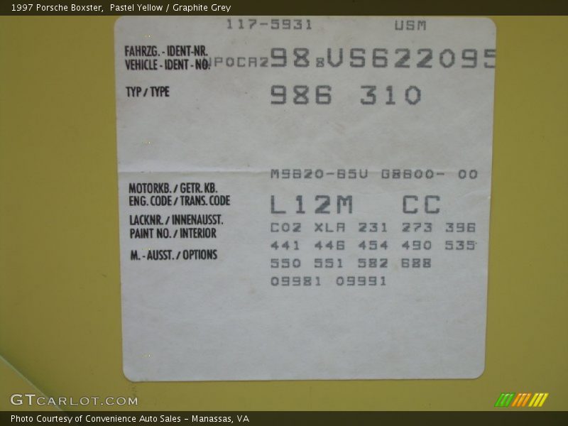 Pastel Yellow / Graphite Grey 1997 Porsche Boxster