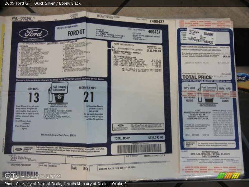  2005 GT  Window Sticker