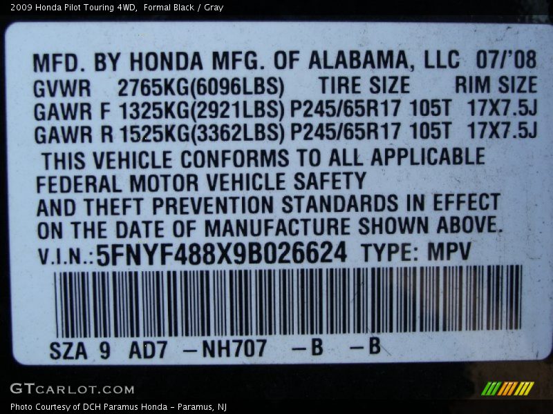 Formal Black / Gray 2009 Honda Pilot Touring 4WD