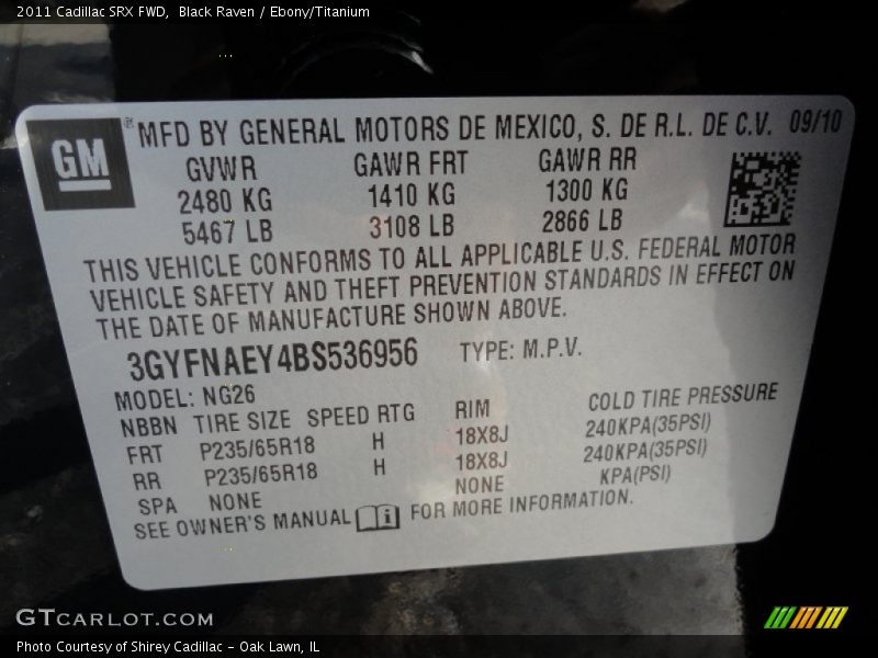 Black Raven / Ebony/Titanium 2011 Cadillac SRX FWD
