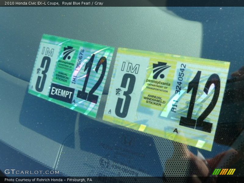 Royal Blue Pearl / Gray 2010 Honda Civic EX-L Coupe