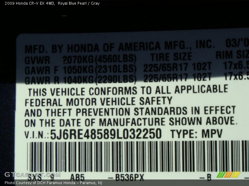 Royal Blue Pearl / Gray 2009 Honda CR-V EX 4WD