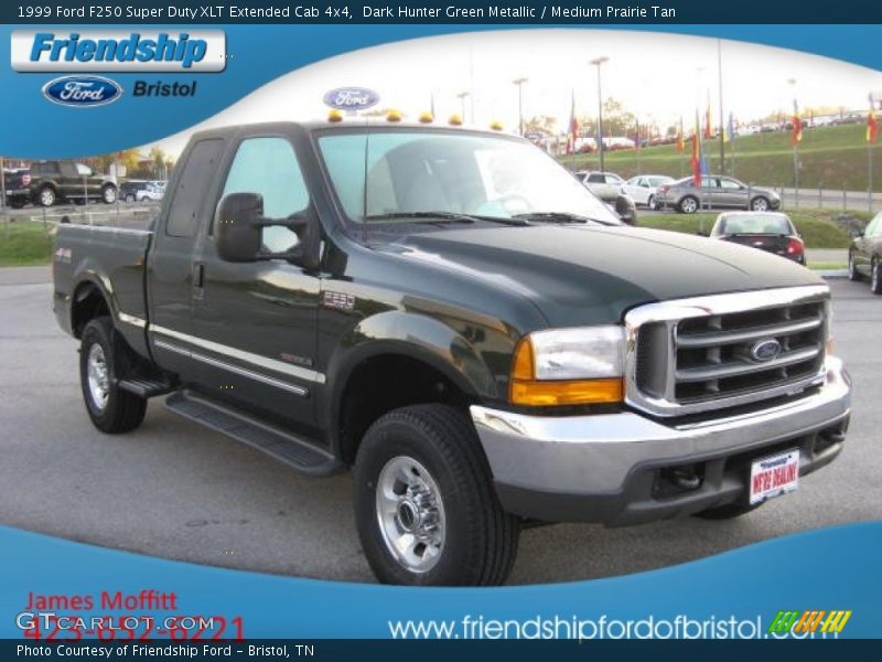 Dark Hunter Green Metallic / Medium Prairie Tan 1999 Ford F250 Super Duty XLT Extended Cab 4x4