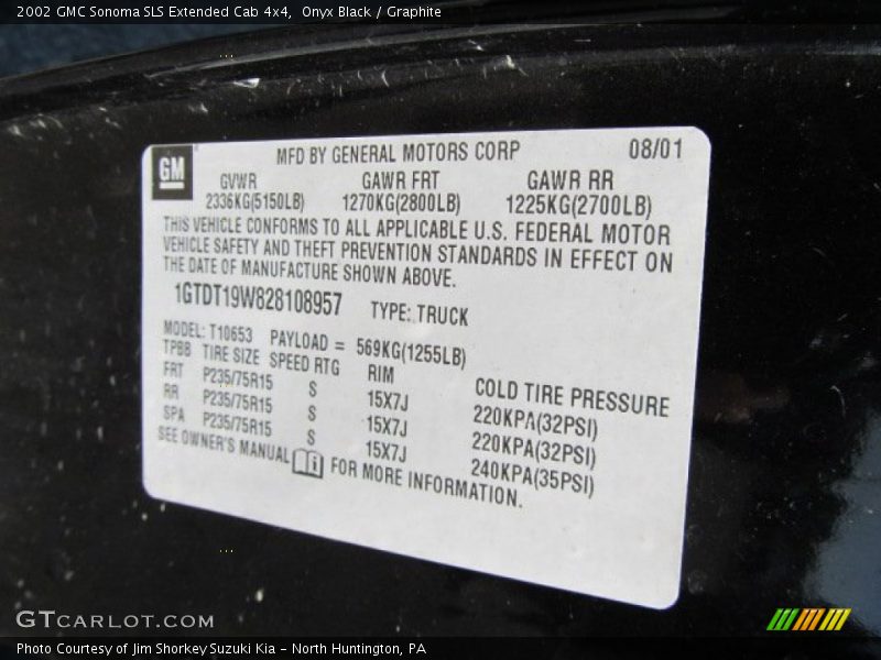 Onyx Black / Graphite 2002 GMC Sonoma SLS Extended Cab 4x4