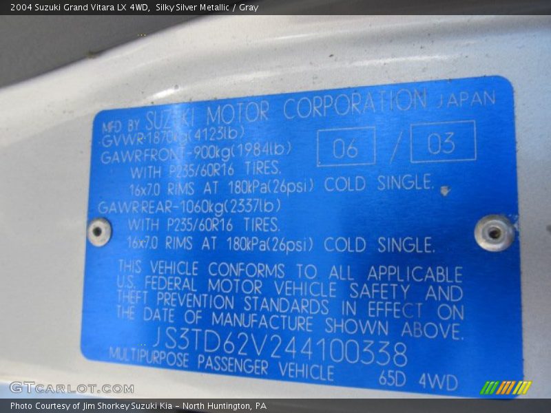 Silky Silver Metallic / Gray 2004 Suzuki Grand Vitara LX 4WD
